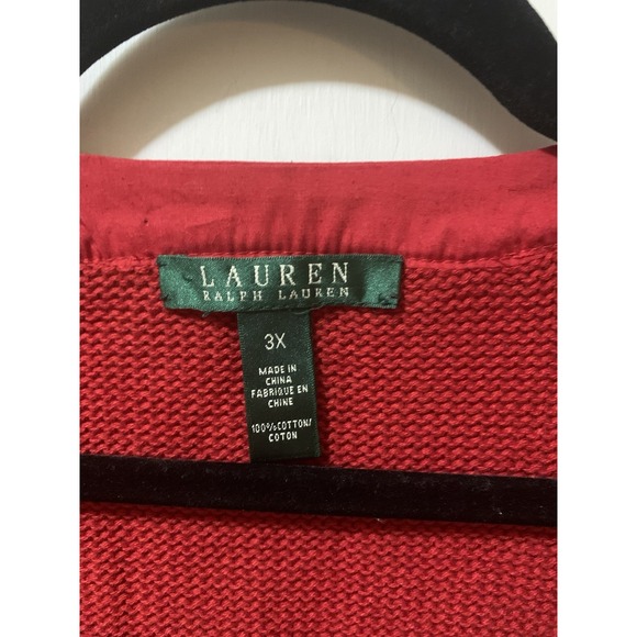 Lauren Ralph Lauren 3X Red Cotton Top Lace Up Crew Neck Long Sleeve Tunic Blouse - Picture 3 of 11
